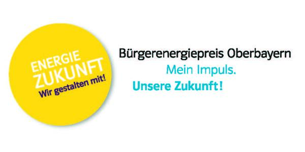 Logo Bürgerenergiepreis - gelber Punkt mit dem Text "Energie Zukunft wir gestalten mit" - Bürgerenergiepreis Oberbayern. Mein Impuls. Unsere Zukunt!