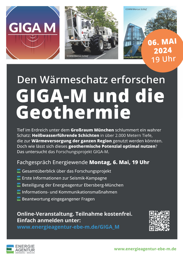 Plakat der Energieagentur zum Termin am 06. Mai 2024 GIGA-M und die Geothermie