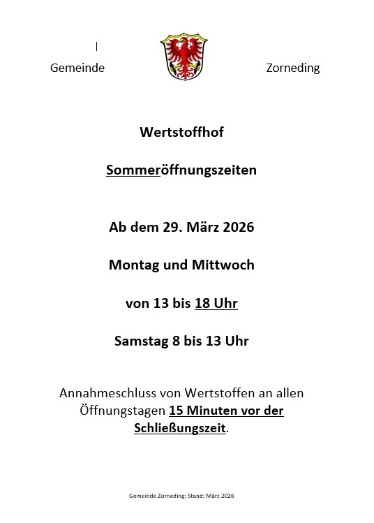 Aushang mit den �ffnungszeiten des Wertstoffhofs