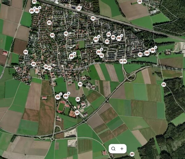 Plan in dem die Standorte der Sitzb�nke bzw. Ruheb�nke am Daxenberg und in Zorneding eingezeichnet sind