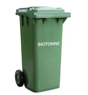 gr�ne Tonne mit wei�er Aufschrift "BIOTONNE"
