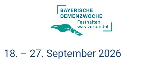 Logo der Bayerischen Demenzwoche zwei gr�n/t�rkise Ecken mit einem Knoten im Taschentuch und dem Schriftzug BAYERiSCHE DEMENZWOCHE Festhalten, was verbindet