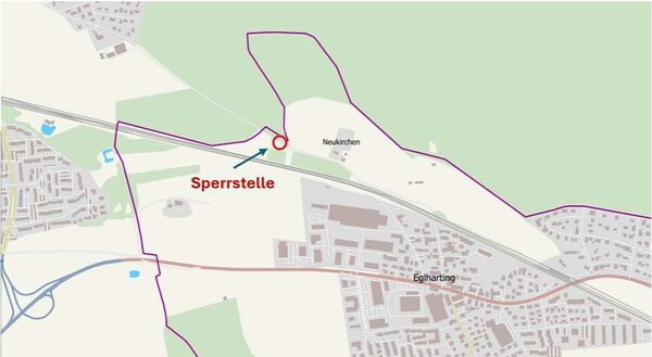 Lage der Sperrung der Ortsverbindung zwischen Eglharting und P�ring als Plan