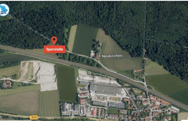 Lage der Sperrung der Ortsverbindung zwischen Eglharting und P�ring als Foto aus der Vogelperspektive