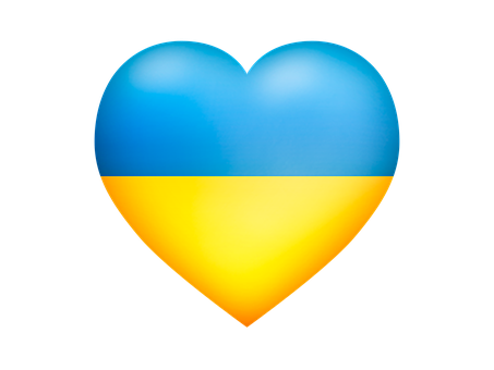 Herz in den Farben der Flagge der Ukraine (oben blau unten gelb).
