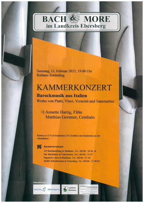 Plakat zum Kammerkonzert im Rathaus von Bach & More